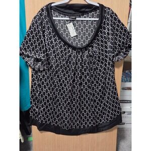 Lane Bryant‎ Sz 22/24 Plus Blouse Top Cowl/Scooped Neck Black White Oval Print